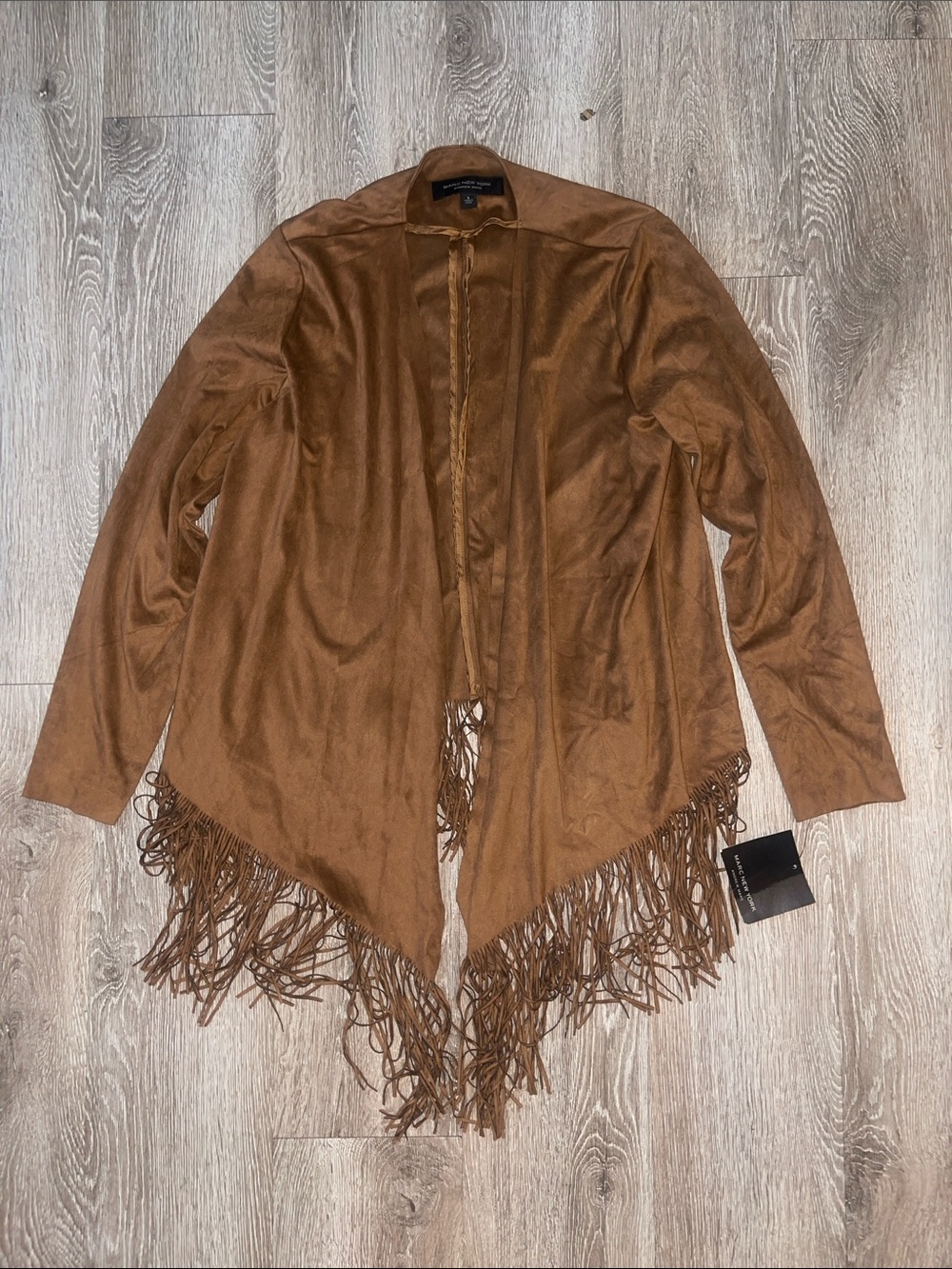 Marc New York Brown Suede-Look Fringe Open Front Jacket western cowboy large